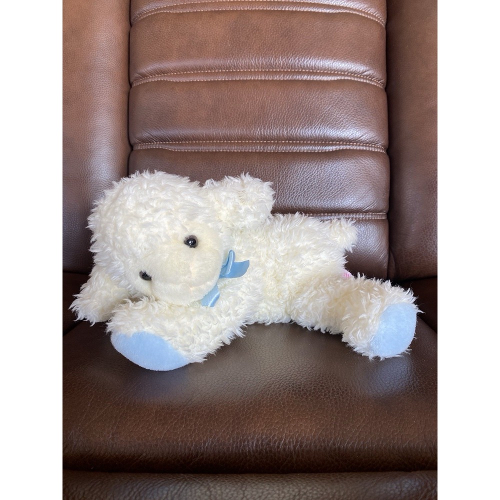 Russ Berrie Muttons White Lamb Sheep Plush Animal 10" Blue Ribbon EUC
